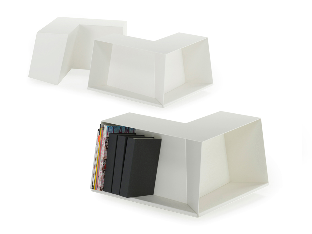 "BT00 Book Table" coffee table by Luca Casini Editions - single element in varnished metal and book bases in various materials